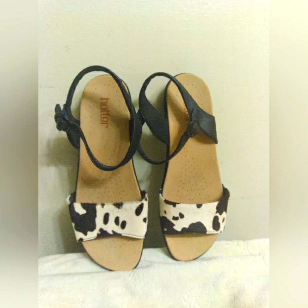 Hotter Black and White Animal Print Women's Sandals